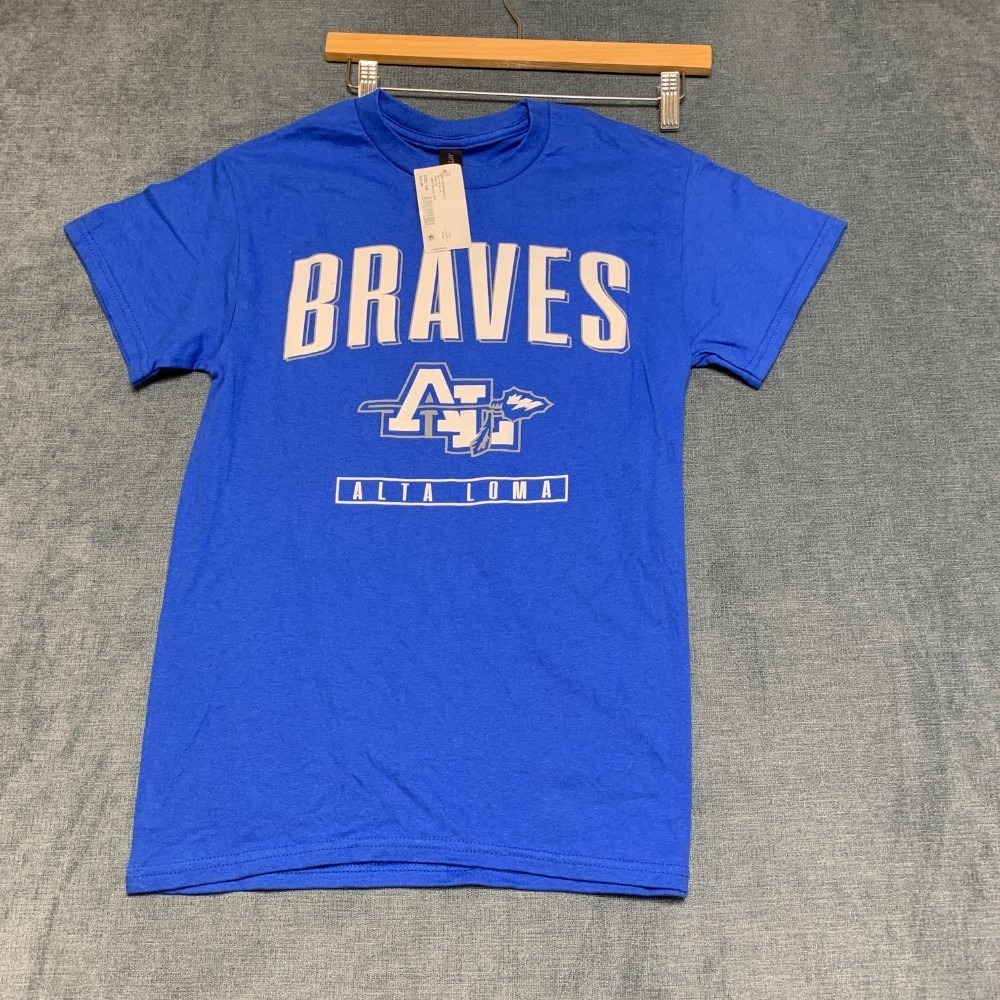 Gildan Brave Alta Loma T Shirt Mens S Blue Heavy Cotton Graphic Logo Crew Neck